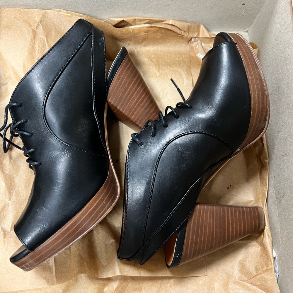 Madewell 1937 Black Leather Lace-Up Platform Slingback Bootie Heel 7-M